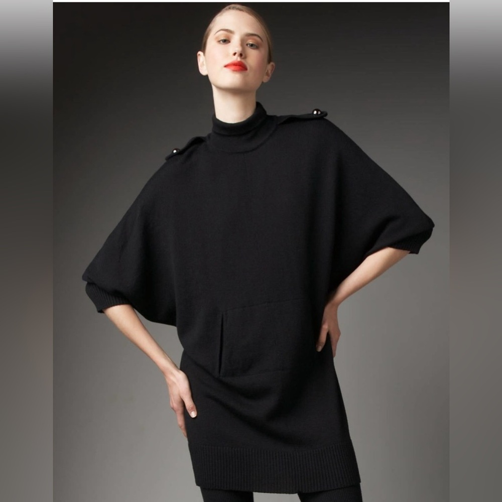 Tory Burch Black Turtle Neck Sweater Dress with Dolman Sleeves